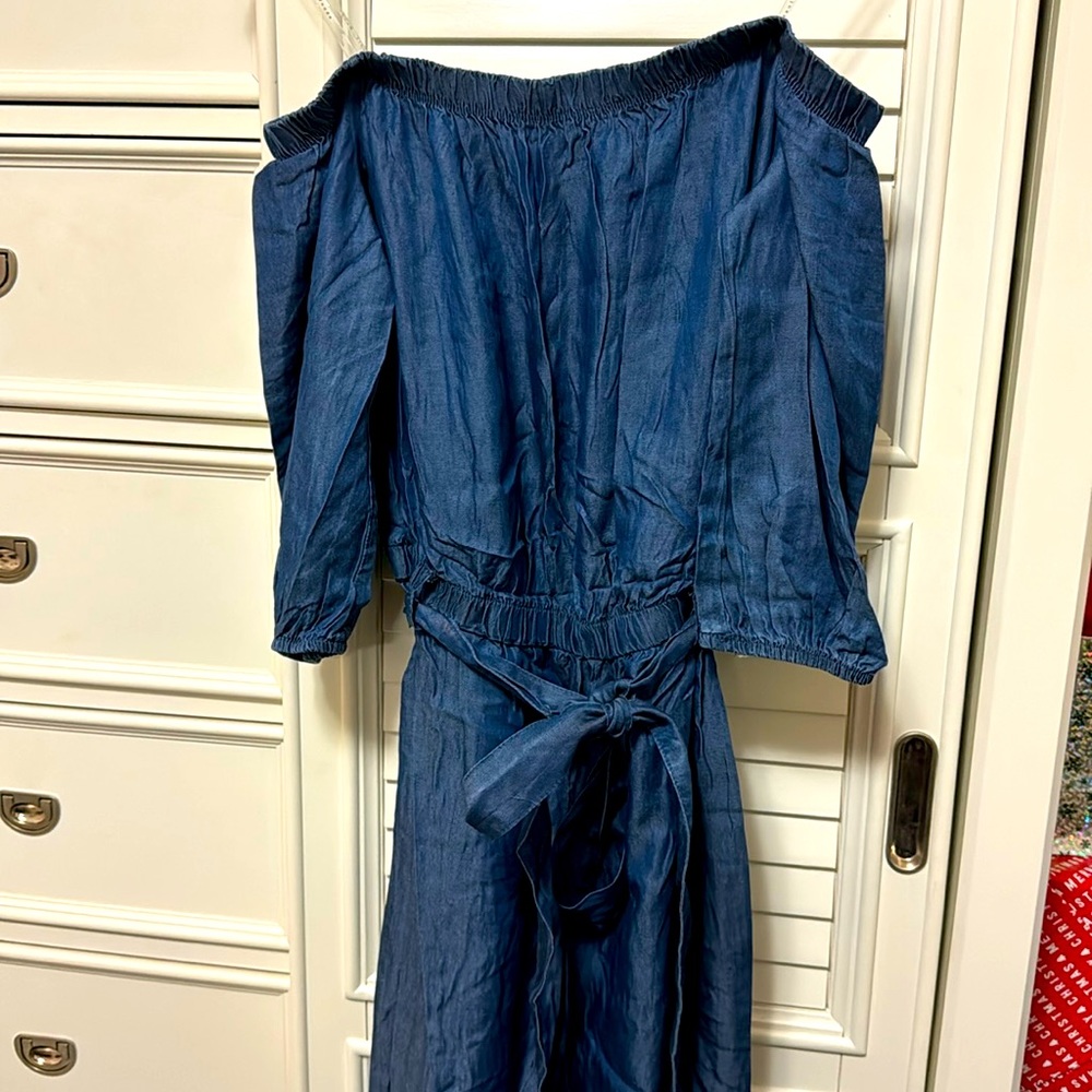 Denim jumpsuit romper off shoulders